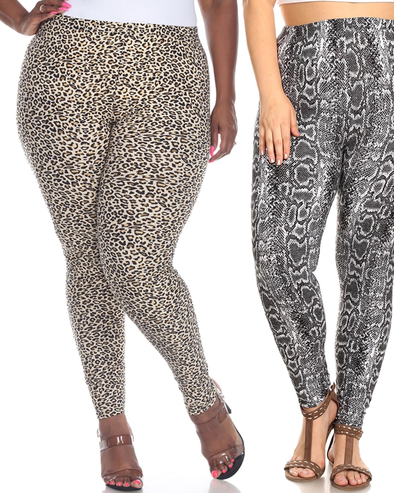 Front of a model wearing a size one-size-fits-all Pack of 2 Printed Leggings in PACK 264 - Brown by White Mark. | dia_product_style_image_id:249883
